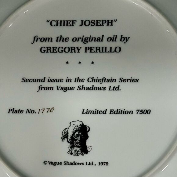 Vague Shadows Ltd Collector Plate 1979 Perillo “Chief Joseph” Chieftain Series - Picture 4 of 10